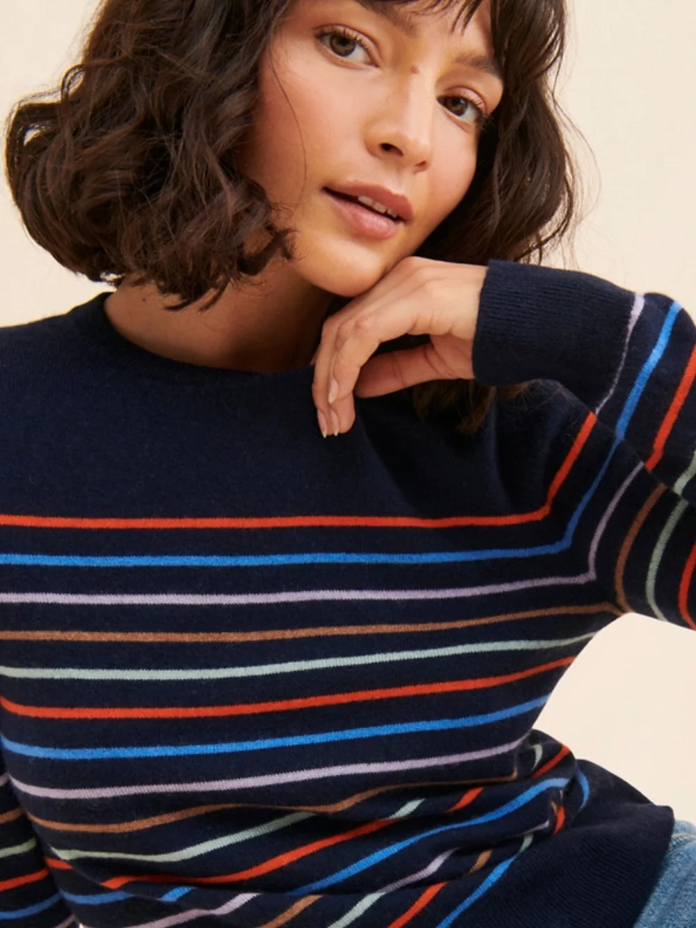 KULE Cashmere Betty Striped Crewneck Sweater